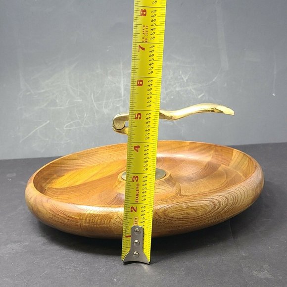 Vintage MCM Wooden Walnut Bowl Brass Nutcracker Mid Century Modern Decor - Picture 2 of 8